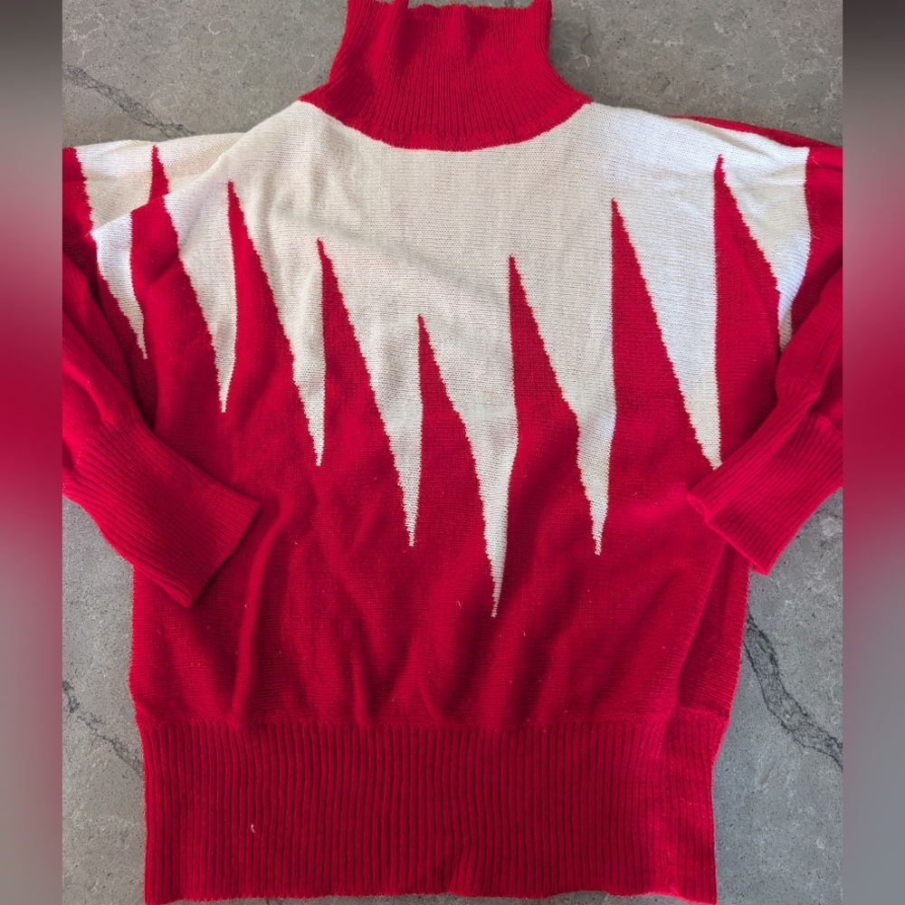 Vintage Red and White Turtleneck Sweater